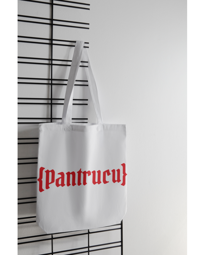 Totebag Pantrucu blanca y roja logo largo