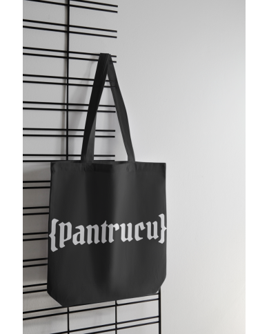 Totebag Pantrucu negra y blanca logo largo