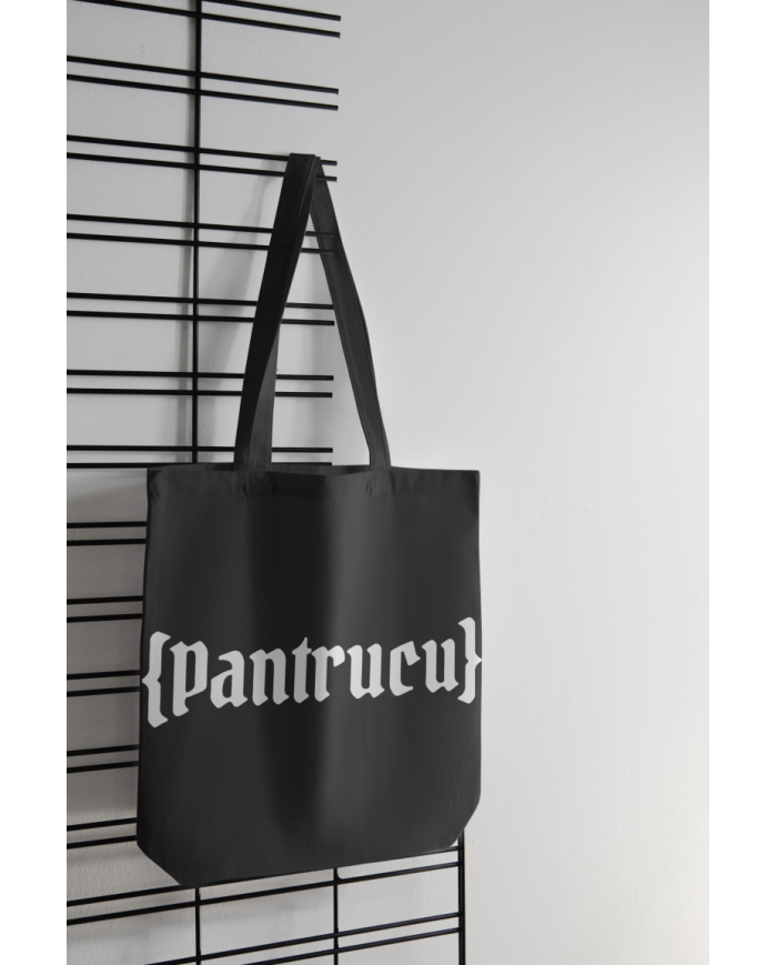 Totebag Pantrucu negra y blanca logo largo