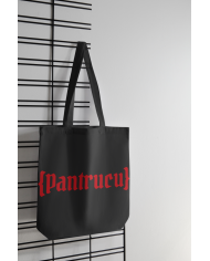 Totebag Pantrucu negra y rojo logo largo