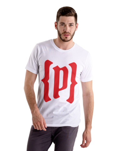 Camiseta Blanca con logo rojo corto