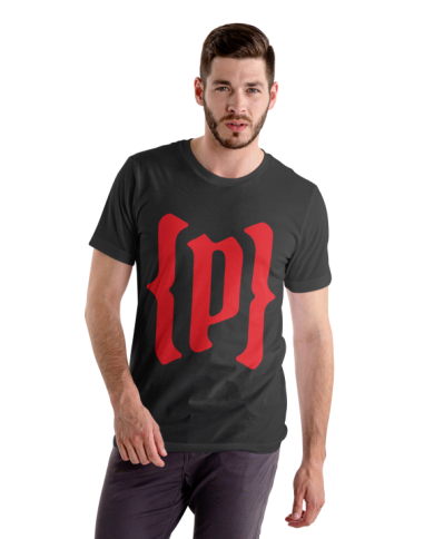Camiseta Negra con logo Rojo corto