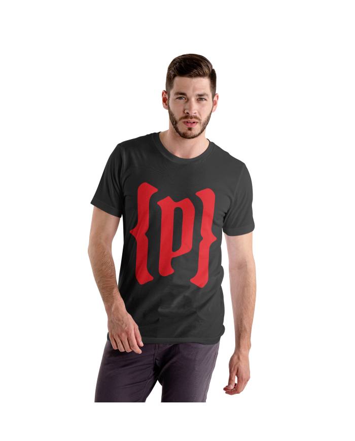 Camiseta Negra con logo Rojo corto