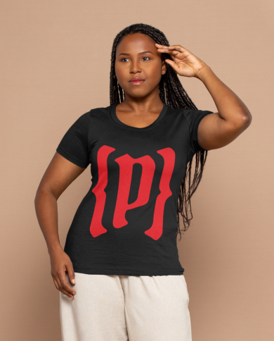 Camiseta Negra con logo Rojo corto