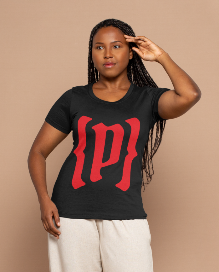Camiseta Negra con logo Rojo corto