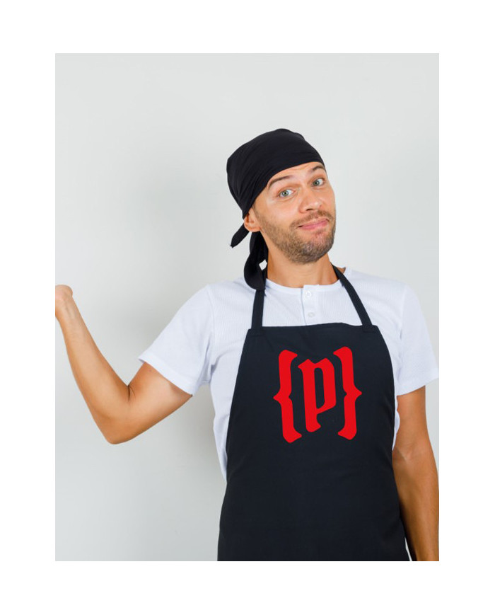 Delantal Negro con Logo Rojo corto