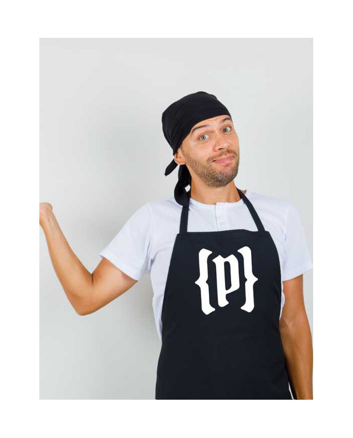 Delantal Negro con Logo Blanco corto