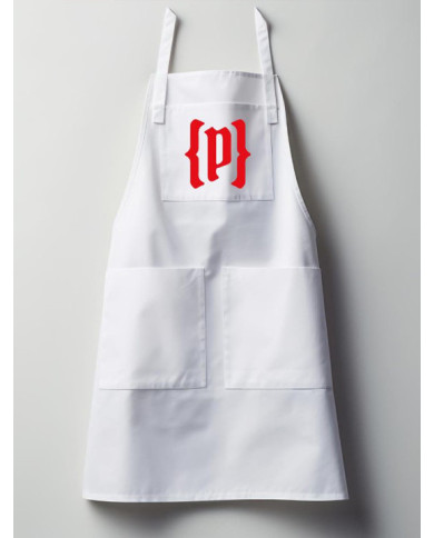 Delantal Blanco con Logo Rojo corto
