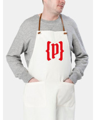 Delantal Blanco con Logo Rojo corto